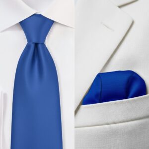 ROYAL BLUE PLAIN JACQUARD WOVEN TIE & POCKET SQUARE
